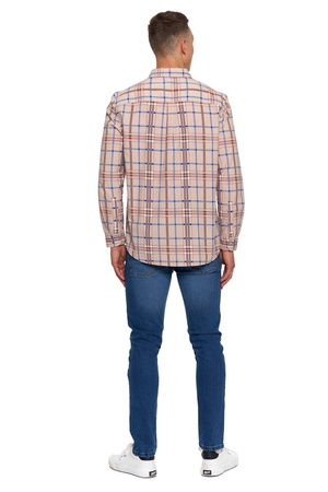 SZTRUKSOWA KOSZULA MĘSKA 100% BAWEŁNA W KRATĘ DŁUGI RĘKAW WYGODNA MORAJ