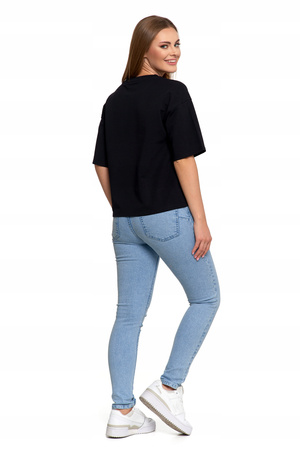 Luźny T-SHIRT DAMSKI Koszulka Bawełniana Bluzka z Krótkim Rękawem MORAJ 