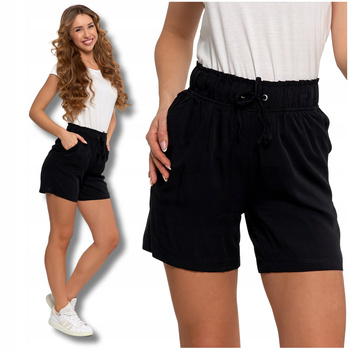 Czarne KRÓTKIE SPODENKI Szorty Damskie z Wysokim Stanem Wiązane MORAJ