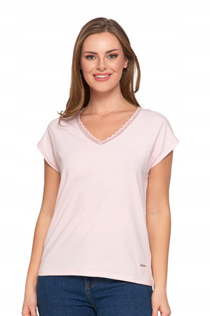 Bluzka Damska Koronkowy Dekolt T-Shirt z krótkim rękawem Koszulka MORAJ 
