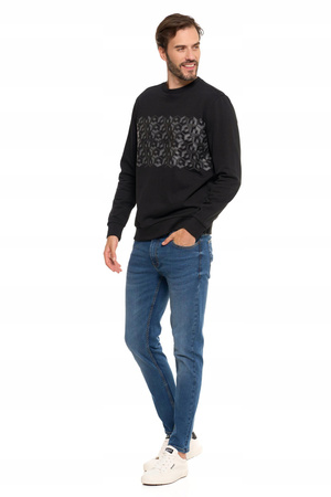 BLUZA MĘSKA Bez Kaptura Klasyczna Czarna z Nadrukiem Przez Głowę MORAJ 