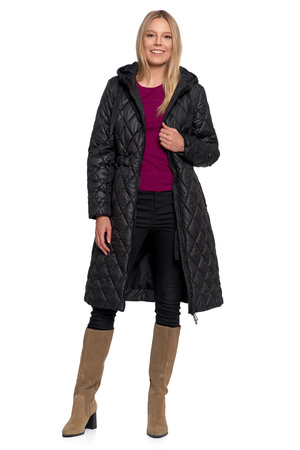 KURTKA DAMSKA DŁUGA PŁASZCZ Z KAPTUREM PIKOWANY NA JESIEŃ MODNY MORAJ