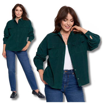 LUŹNA KOSZULA DAMSKA SZTRUKSOWA BAWEŁNIANA MODNA Z KIESZENIAMI MORAJ