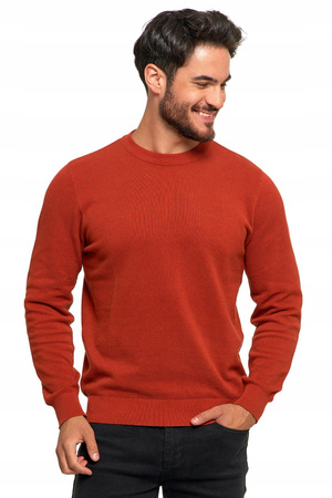 SWETER MĘSKI BAWEŁNIANY Z DEKOLTEM OKRĄGŁYM POMARAŃCZOWY BAWEŁNA 
