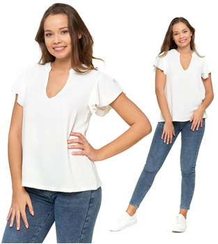 Bluzka Damska Motylkowy Rękaw Dekolt V MORAJ