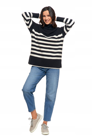 SWETER DAMSKI w Paski Golf Luźny Wygodny Beżowy Stylowy na Jesień MORAJ 