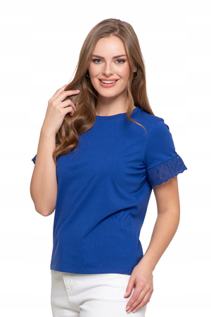 Elegancka Bluzka Damska Motylkowe Rękawy z Koronką Koszulka T-Shirt MORAJ 