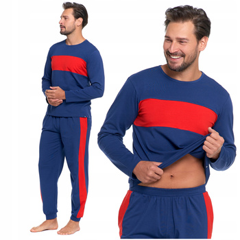 Piżama Męska na Długi Rękaw i Spodnie Wygodna Klasyczna Odzież MORAJ