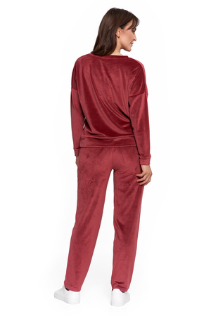 WELUROWY DRES BLUZA DAMSKA GŁADKA DEKOLT V SPODNIE Z PROSTĄ NOGAWKĄ MORAJ