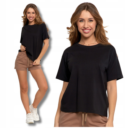 T-SHIRT DAMSKI Gładka Koszulka z Krótkim Rękawem Luźna Bluzka MORAJ 