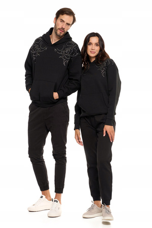 MORAJ BLUZA CZARNA UNISEX Z KAPTUREM OZDOBNE CYRKONIE OCIEPLANA MODNA 
