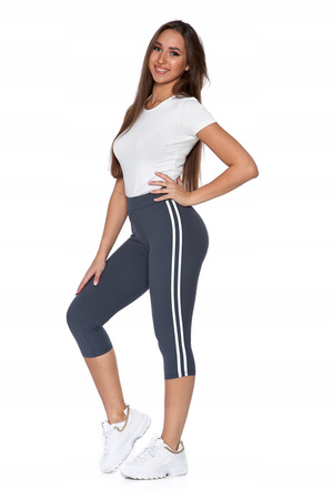 Legginsy 3/4 Damskie Lampas Wysoki Stan Kryjące Przyjemne Miękkie MORAJ 