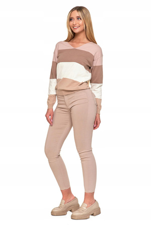 Sweter Damski w Paski Luźny Dekolt w Serek Stylowy Modny MORAJ 