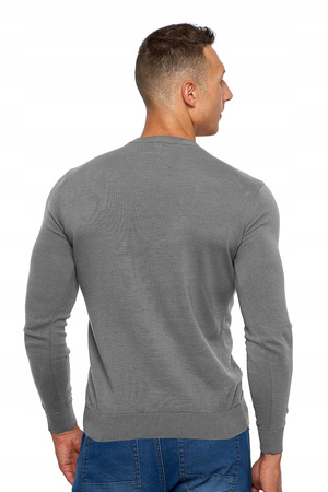 SWETER MĘSKI Klasyczny Elegancki Bawełniany Okrągły Dekolt Szary MORAJ 