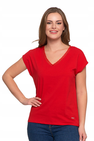 Bluzka Damska Koronkowy Dekolt T-Shirt z krótkim rękawem Koszulka MORAJ 