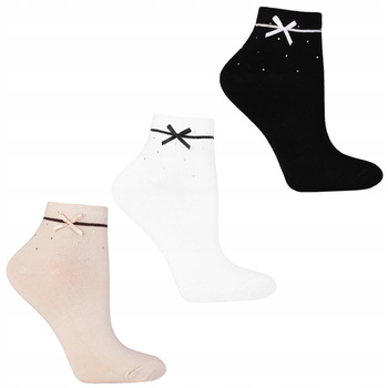 Skarpetki Damskie za Kostkę Urocze Kryształki Kokardka 3-PAK MORAJ