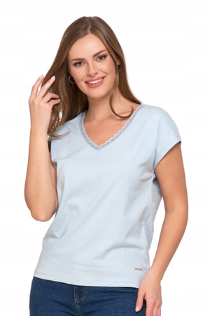Bluzka Damska Koronkowy Dekolt T-Shirt z krótkim rękawem Koszulka MORAJ 