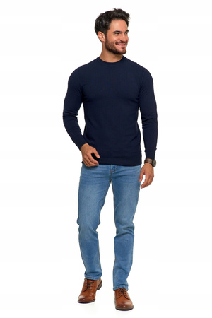 SWETER MĘSKI SWETER BAWEŁNIANY Z DEKOLTEM OKRĄGŁYM GRANATOWY BAWEŁNA 