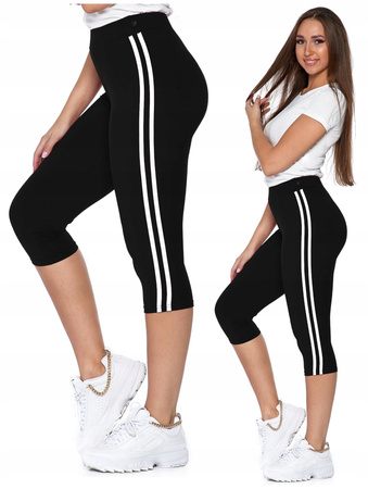 Legginsy Damskie 3/4 Lampas Wysoki Stan Kryjące Czarne Miękkie MORAJ 
