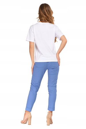 T-SHIRT DAMSKI Gładka Koszulka z Krótkim Rękawem Luźna Biała Bluzka MORAJ 