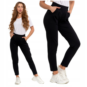 Czarne SPODNIE DRESOWE DAMSKIE MORAJ z Prostą Nogawką Klasyczne Gładkie