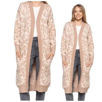 KARDIGAN DAMSKI NARZUTKA DŁUGI SWETER Z KIESZENIAMI CIEPŁY MORAJ