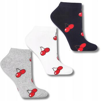 Skarpetki MORAJ Stopki Damskie Niskie Skarpety Wisienki Zestaw 3-par