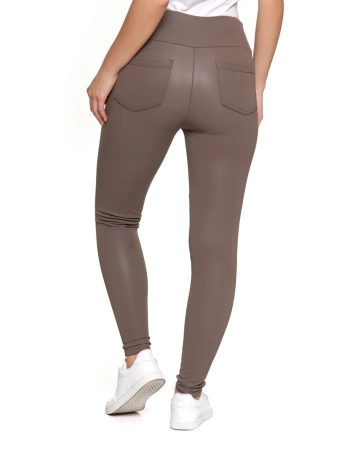 Eleganckie LEGGINSY DAMSKIE GETRY w stylu skórzanym Wysoki Stan MORAJ 
