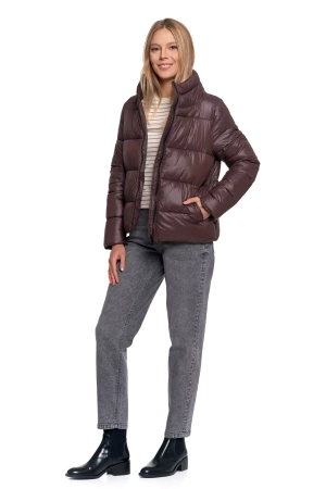 KRÓTKA KURTKA DAMSKA PIKOWANA Z KAPTUREM NA JESIEŃ CIEPŁA MORAJ
