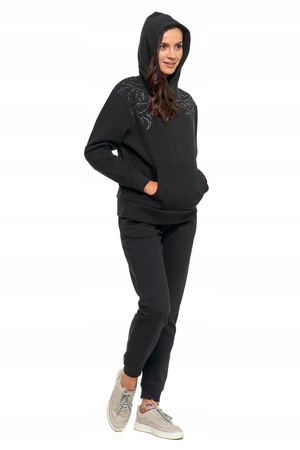 MORAJ BLUZA CZARNA UNISEX Z KAPTUREM OZDOBNE CYRKONIE OCIEPLANA MODNA 