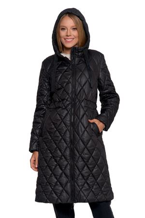 KURTKA DAMSKA DŁUGA PŁASZCZ Z KAPTUREM PIKOWANY NA JESIEŃ MODNY MORAJ