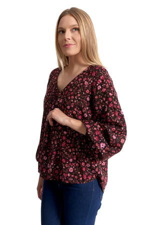 KOSZULA DAMSKA ELEGANCKA BLUZKA W KWIATY BUFIASTE RĘKAWY MODNA MORAJ