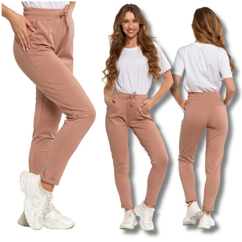 SPODNIE DRESOWE DAMSKIE GŁADKIE ZWĘŻANA NOGAWKA WYGODNE KLASYCZNE MORAJ