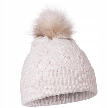 Zimowa Czapka Damska z Pomponem Elegancka Modna Beżowa Uniwersalna MORAJ