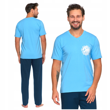 Piżama Męska T-Shirt Krótki Rękaw Długie Spodnie Klasyczna MORAJ 