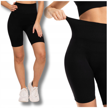 Czarne Kolarki KRÓTKIE LEGGINSY DAMSKIE Push-Up Wysoki Stan MORAJ