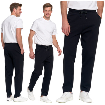 SPODNIE DRESOWE MĘSKIE Z PROSTĄ NOGAWKĄ GŁADKIE CZARNE KOMFORTOWE MORAJ