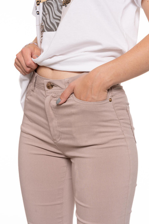 SPODNIE DAMSKIE Długie Eleganckie Wiskoza Beżowe Rurki Modne MORAJ