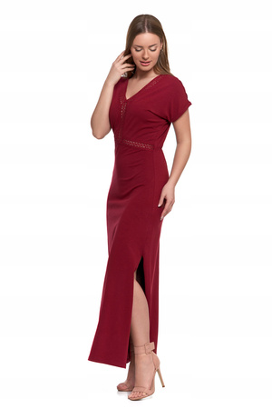 SUKIENKA DAMSKA MAXI Elegancka Dekolt w Serek Rozcięcie Koronka MORAJ 