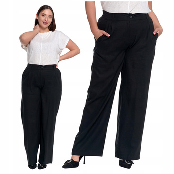 Eleganckie Spodnie Lniane Damskie z Wysokim Stanem Szerokie Modne MORAJ