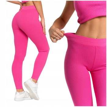 Prążkowane LEGGINSY DAMSKIE Bawełniane Długie Getry Kryjące Modne MORAJ