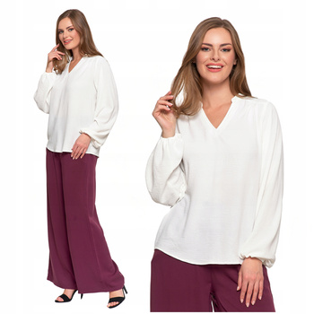 Bluzka Damska Elegancka Koszula Dekolt w Serek Długi Rękaw Zwiewna MORAJ