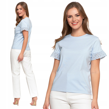 Elegancka Bluzka Damska Motylkowe Rękawy z Koronką Koszulka T-Shirt MORAJ