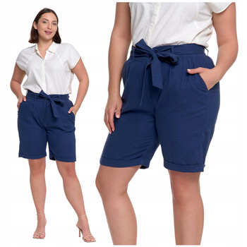 Szorty Lniane KRÓTKIE SPODENKI Damskie Wysoki Stan z Wiązaniem MORAJ