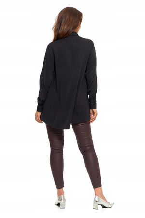 ELEGANCKA KOSZULA DAMSKA ZE ZDOBIENIAMI CZARNA MODNA OVERSIZE MORAJ 