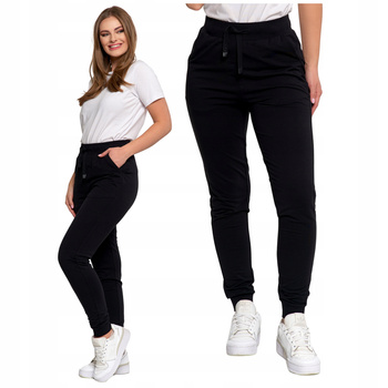 SPODNIE DAMSKIE Gładkie z Kieszeniami Dresowe Rurki Bawełniane MORAJ