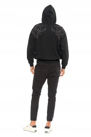MORAJ BLUZA CZARNA UNISEX Z KAPTUREM OZDOBNE CYRKONIE OCIEPLANA MODNA 
