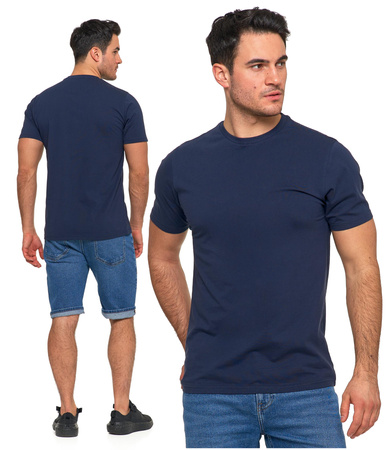 T-Shirt Koszulka Klasyczna Męska Bawełna Krótki Rękaw Granatowa MORAJ 