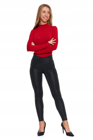 Eleganckie LEGGINSY DAMSKIE GETRY w stylu skórzanym Wysoki Stan MORAJ 