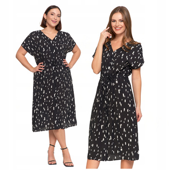 SUKIENKA DAMSKA MIDI Wzorzysta Elegancka Suknia na Lato Ciemna MORAJ
